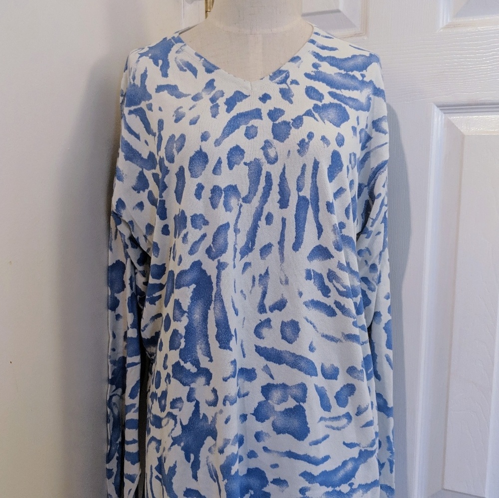 Poi by Krizia vintage leopard blue cream V sweater